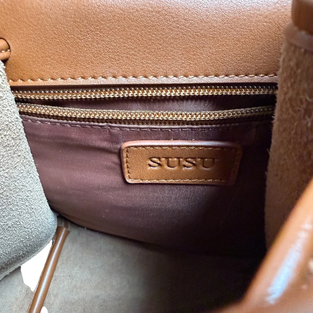 SUSU Nicole Cognac Brown Leather Mini Backpack Turn Lock Small